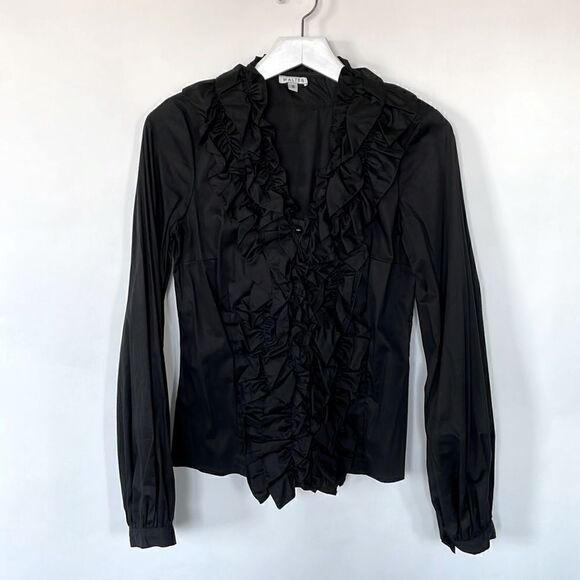 WALTER Stretchy Ruffled Button Down Shirt, S - Picture 1 of 5